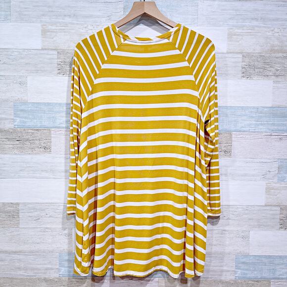 Matilda Jane Long Sleeve Jersey Knit Tunic Top Yellow White Stripe Womens Large - Picture 3 of 6